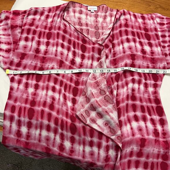 LulaRoe women Medium Shirley Pink White Tie Dyed Kimono Cardigan Jacket Bohemian - Picture 10 of 12